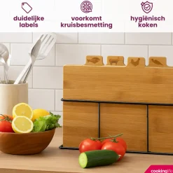 Cookinglife Snijplankenset Bamboe met houder 5-delig
