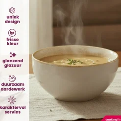 Cookinglife Soepkommen / Kommen Serene Zand ΓΈ 14 cm - Aardewerk - 4 Stuks