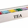 Cookinglife Theedoos - Theekist - Hout Wit - 6 vakken - met Glazen Deksel - 43 x 9 x 9 cm