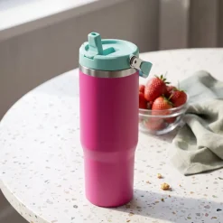 Cookinglife Thermosbeker met Rietje - Tumbler - Rozeo - 900 ml