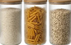 Cookinglife Voorraadpotten set Lines - Glas met Bamboe Deksel - ΓΈ 11 cm - 1750 ml - 3 stuks