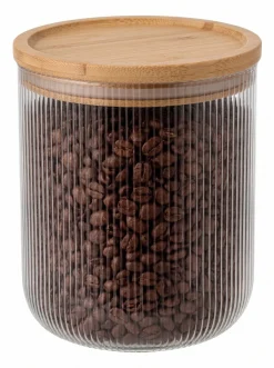 Cookinglife Voorraadpotten set Lines - Glas met Bamboe Deksel - ø 11 cm - 980 ml - 3 stuks
