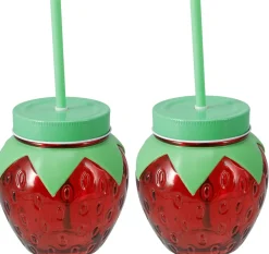 Cookinglife Waterglazen Aardbei 2 Stuks - Cocktailglazen met Rietjes