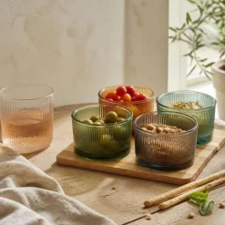 Cosy & Trendy Borrelplank met Glazen Schaaltjes Soluna 5-delig - Acaciahout - 20 x 20 cm