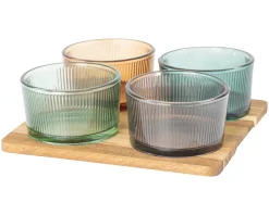 Cosy & Trendy Borrelplank met Glazen Schaaltjes Soluna 5-delig - Acaciahout - 20 x 20 cm