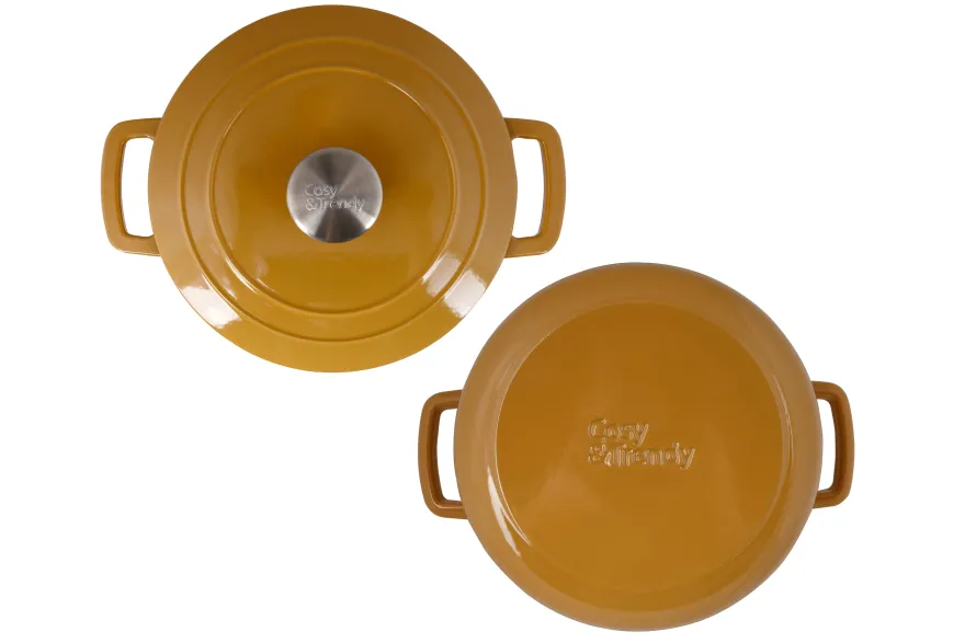 Cosy & Trendy Braadpan met deksel Fontestic Gietijzer Amber Gold ø 24 cm / 4.6 Liter - geëmailleerde anti-aanbaklaag