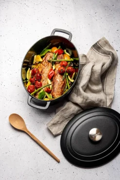 Cosy & Trendy Braadpan met deksel Fontestic Gietijzer Black Ovaal - 31 x 24 cm / 6 Liter - geëmailleerde anti-aanbaklaag