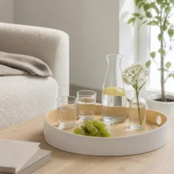 Cosy & Trendy Dienblad Rond - Wit / Bamboe - ø 32.5 cm