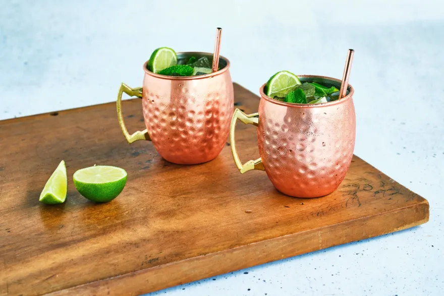 Cosy & Trendy Moscow Mule Cocktailbekers met Rietjes - Gehamerd Koper - 450 ml - 2 Stuks
