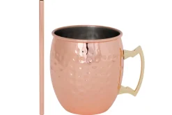 Cosy & Trendy Moscow Mule Cocktailbekers met Rietjes - Gehamerd Koper - 450 ml - 2 Stuks