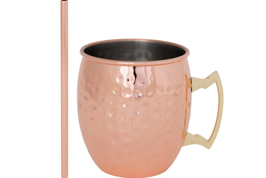 Cosy & Trendy Moscow Mule Cocktailbekers met Rietjes - Gehamerd Koper - 450 ml - 2 Stuks