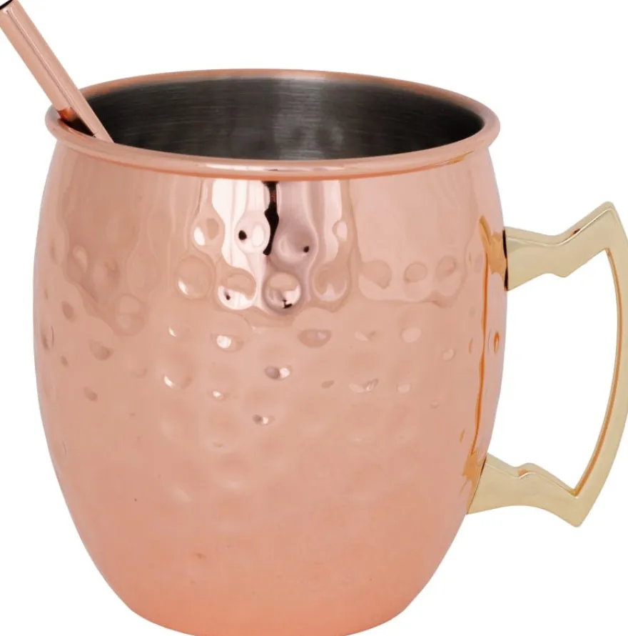 Cosy & Trendy Moscow Mule Cocktailbekers met Rietjes - Gehamerd Koper - 450 ml - 2 Stuks
