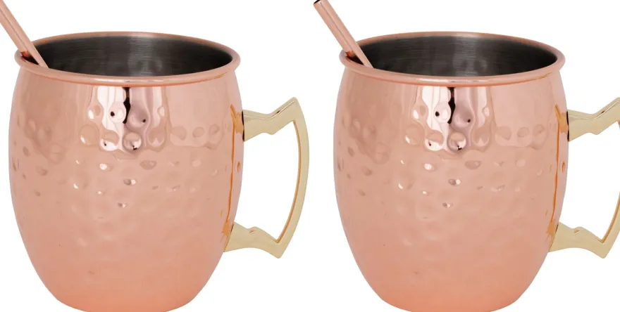 Cosy & Trendy Moscow Mule Cocktailbekers met Rietjes - Gehamerd Koper - 450 ml - 2 Stuks