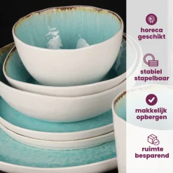 Cosy & Trendy Serviesset Laguna Azzurro 12-delig / 4 personen - 4 dinerborden, 4 ontbijtborden en 4 kommen