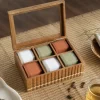 Cosy & Trendy Theedoos - Theekist - Acaciahout - 6 vakken - met Venster - 21 x 17 x 7.5 cm