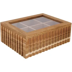 Cosy & Trendy Theedoos - Theekist - Acaciahout - 6 vakken - met Venster - 21 x 17 x 7.5 cm