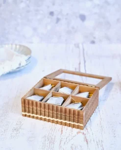 Cosy & Trendy Theedoos - Theekist - Acaciahout - 6 vakken - met Venster - 21 x 17 x 7.5 cm