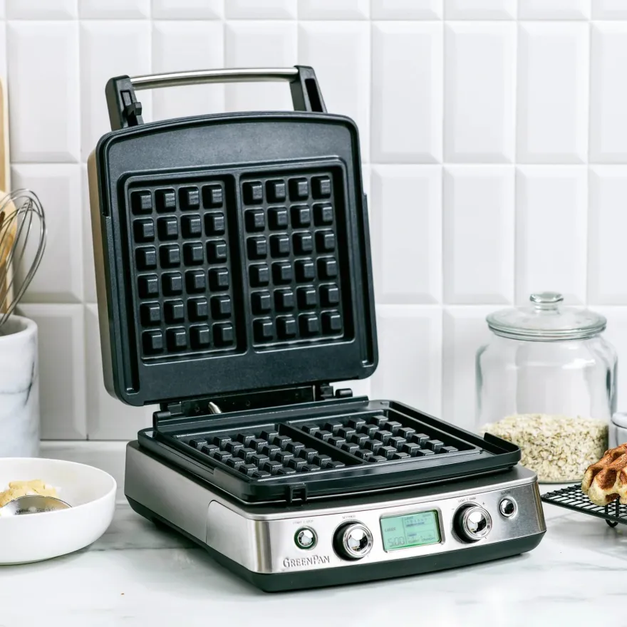 GreenPan Wafelijzer - RVS - inclusief 2 sets wafelplaten - Keramische anti-aanbaklaag