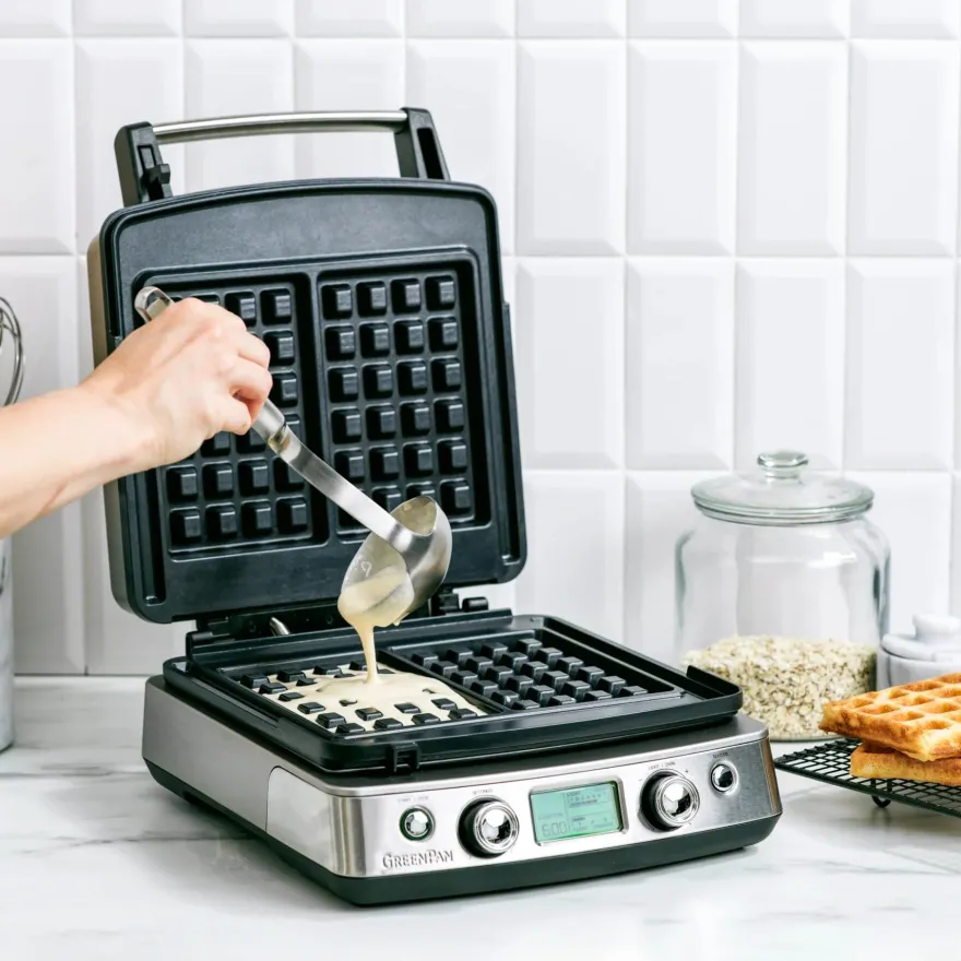 GreenPan Wafelijzer - RVS - inclusief 2 sets wafelplaten - Keramische anti-aanbaklaag