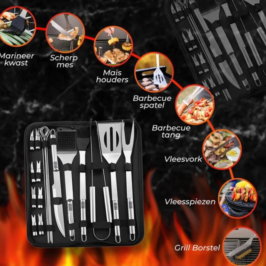 GrillX BBQ Accessoires Gereedschapset - BBQ Tang, Spatel, Vork, Borstel - Complete Barbecue Tools Set