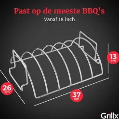 GrillX BBQ Sparerib Rek - Hittebestendig Staal - Grillen van Vlees en Gevogelte