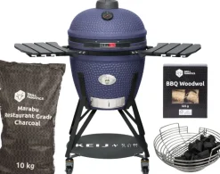 Keij Kamado BBQ Startersset - Legend Large Blue 21 inch - met Houtskool, Aanmaakwokkels & Kolenmand