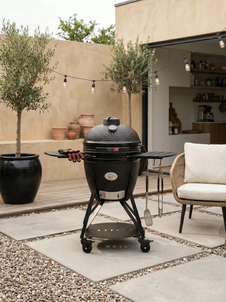 Keij Kamado BBQ Startersset - Pro Large Black 21 inch - met Houtskool, Aanmaakwokkels & Kolenmand
