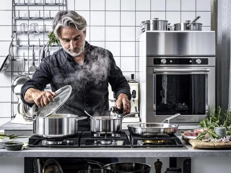 KitchenAid Pannenset Multi-Ply Stainless Steel 4-delig - RVS - Kookpan ø 20, 24 cm, Steelpan ø 16 cm & Koekenpan ø 24 cm