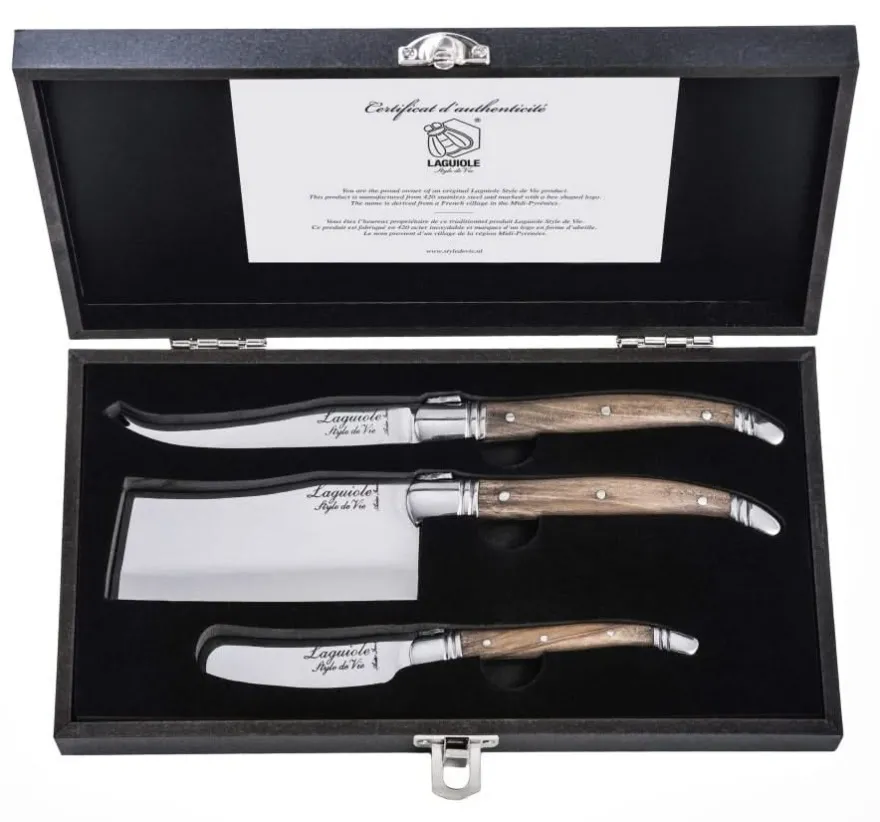 Laguiole Style De Vie Luxury Line Kaasmessen Olijfhout 3 - delig