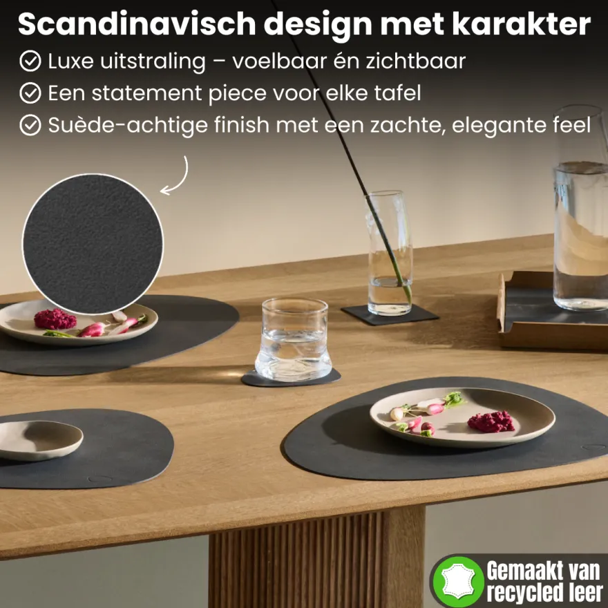 LIND DNA Placemats Nupo - Leer - Sand - Curved - Afwasbaar - 44 x 37 cm - 2 Stuks