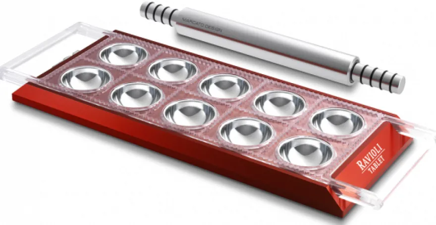 Marcato Ravioli Maker met Deegroller - Rood - 10 Vaks
