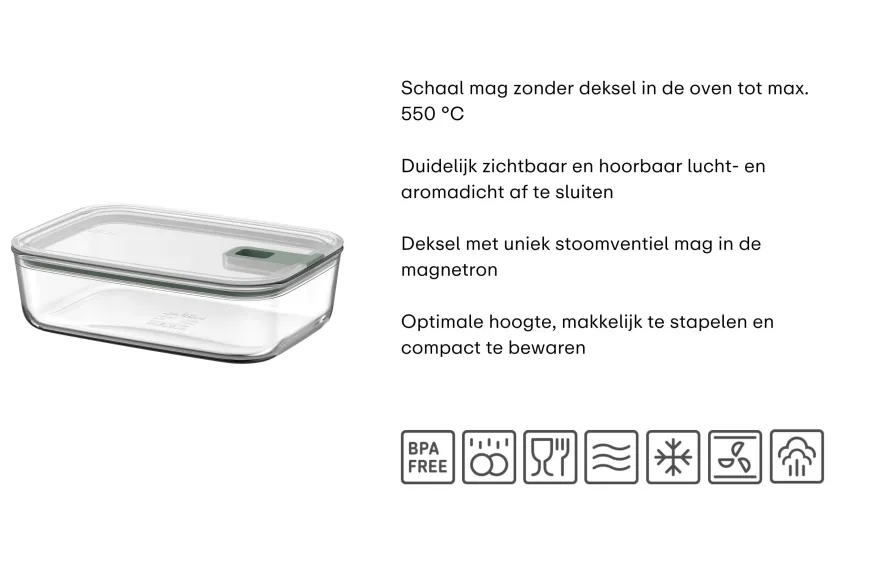 Mepal Glazen Vershoudbakje EasyClip Nordic Sage - 700 ml