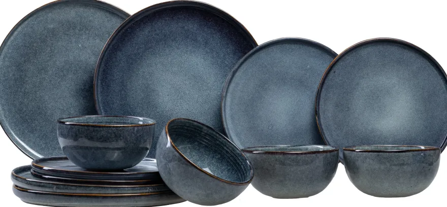 Ona Serviesset Duna Blue 12-delig / 4 personen - 4 dinerborden, 4 ontbijtborden en 4 kommen