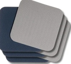 Onderzetters - Vegan leer - Grijs / Blauw - dubbelzijdig - 10 x 10 cm - 6 stuks - Cookinglife