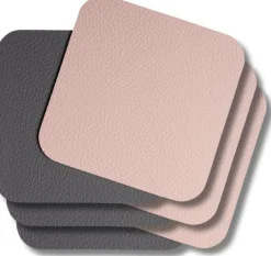 Onderzetters - Vegan leer - Grijs / Roze - dubbelzijdig - 10 x 10 cm - 6 Stuks - Cookinglife