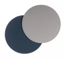 Onderzetters - Vegan leer - Grijs / Blauw - dubbelzijdig - ø 10 cm - 6 stuks - Cookinglife