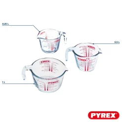 Pyrex Glazen Maatbeker Set Iconics' 3-Delig - 250 ml, 500 ml & 1 Liter