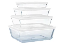 Pyrex Glazen Ovenschaalset met deksel Cook & Freeze 4-Delig - 800 ml, 1.5 Liter, 2.6 Liter & 4 Liter