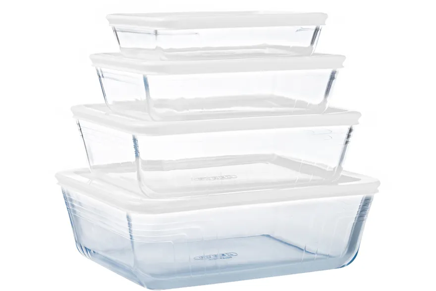 Pyrex Glazen Ovenschaalset met deksel Cook & Freeze 4-Delig - 800 ml, 1.5 Liter, 2.6 Liter & 4 Liter