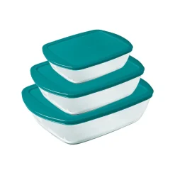 Pyrex Glazen Ovenschaalset met deksel Cook & Store 3-delig - 400 ml, 1.1 Liter & 2.5 Liter