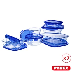 Pyrex Glazen Vershoudbakjes / Ovenschalen met deksel Cook & Go 7-delig