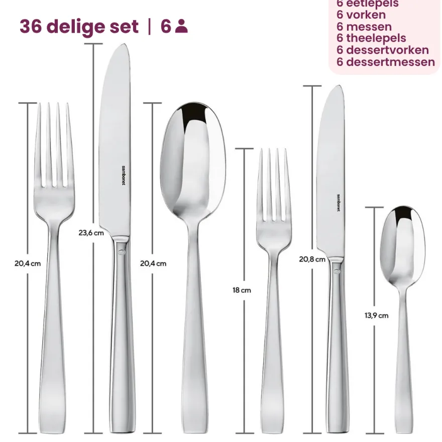 Sambonet Bestekset Flat - RVS - 36 delig / 6 personen