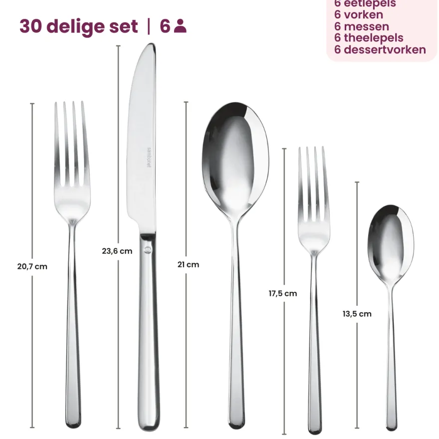 Sambonet Bestekset Linear - Champagne - 30 delig / 6 personen