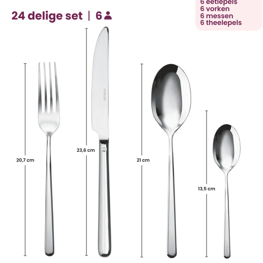 Sambonet Bestekset Linear - Zwart - 24 delig / 6 personen