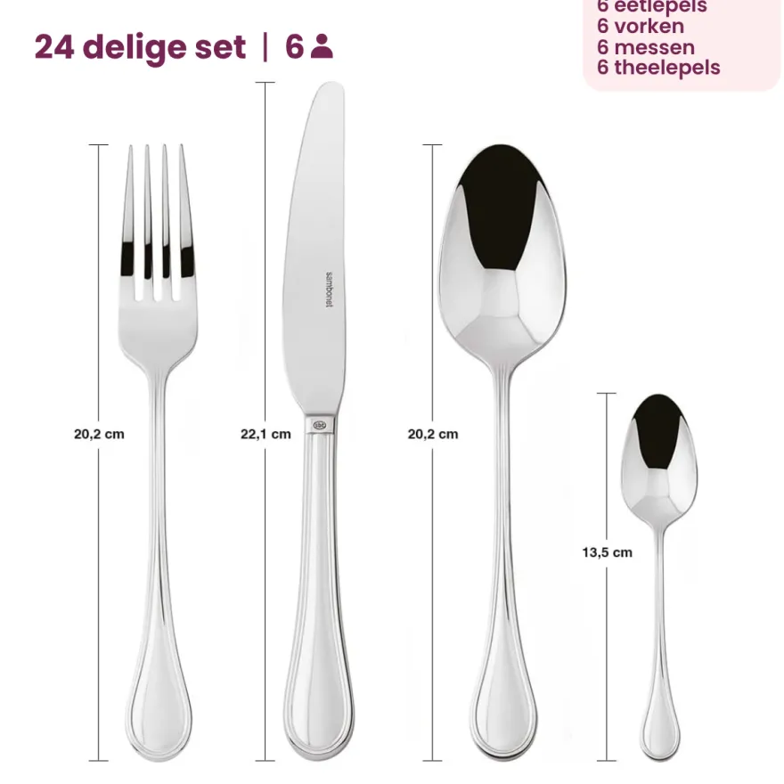 Sambonet Bestekset Royal - RVS - 24 delig / 6 personen