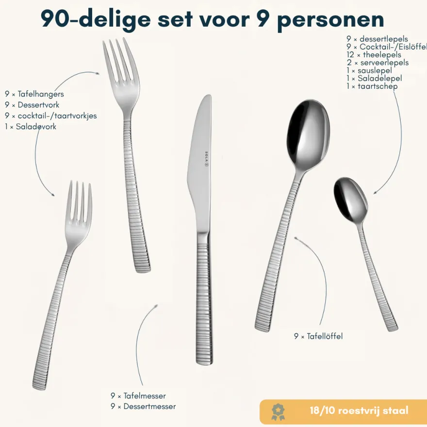 Sola Bestekset Bali - 18/10 RVS - 90 delig / 9 personen