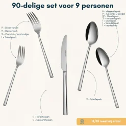 Sola Bestekset Luxor - 18/10 RVS - 90 delig / 9 personen