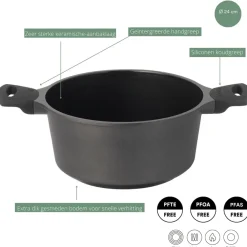 Sola Braadpan met deksel Ceramic Deluxe ø 24 cm - keramische anti-aanbaklaag