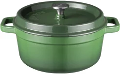 Sola Braadpan met deksel Gietijzer - Groen - ø 24 cm / 3.2 Liter - geëmailleerde anti-aanbaklaag