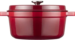 Sola Braadpan met deksel Gietijzer - Rood - ø 24 cm / 3.2 Liter - geëmailleerde anti-aanbaklaag